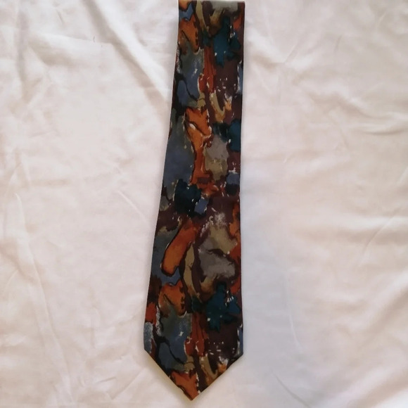 Emanuel Ungaro Paris 100% Silk Italian Tie Abstract Print Earth Tones - Picture 6 of 14